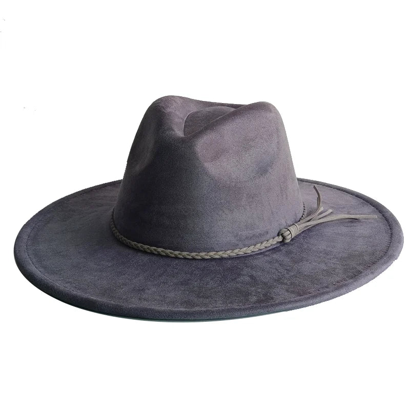 Malachite Green Suede Hat Wide Brim Fedora Hat Men Women Autumn Winter