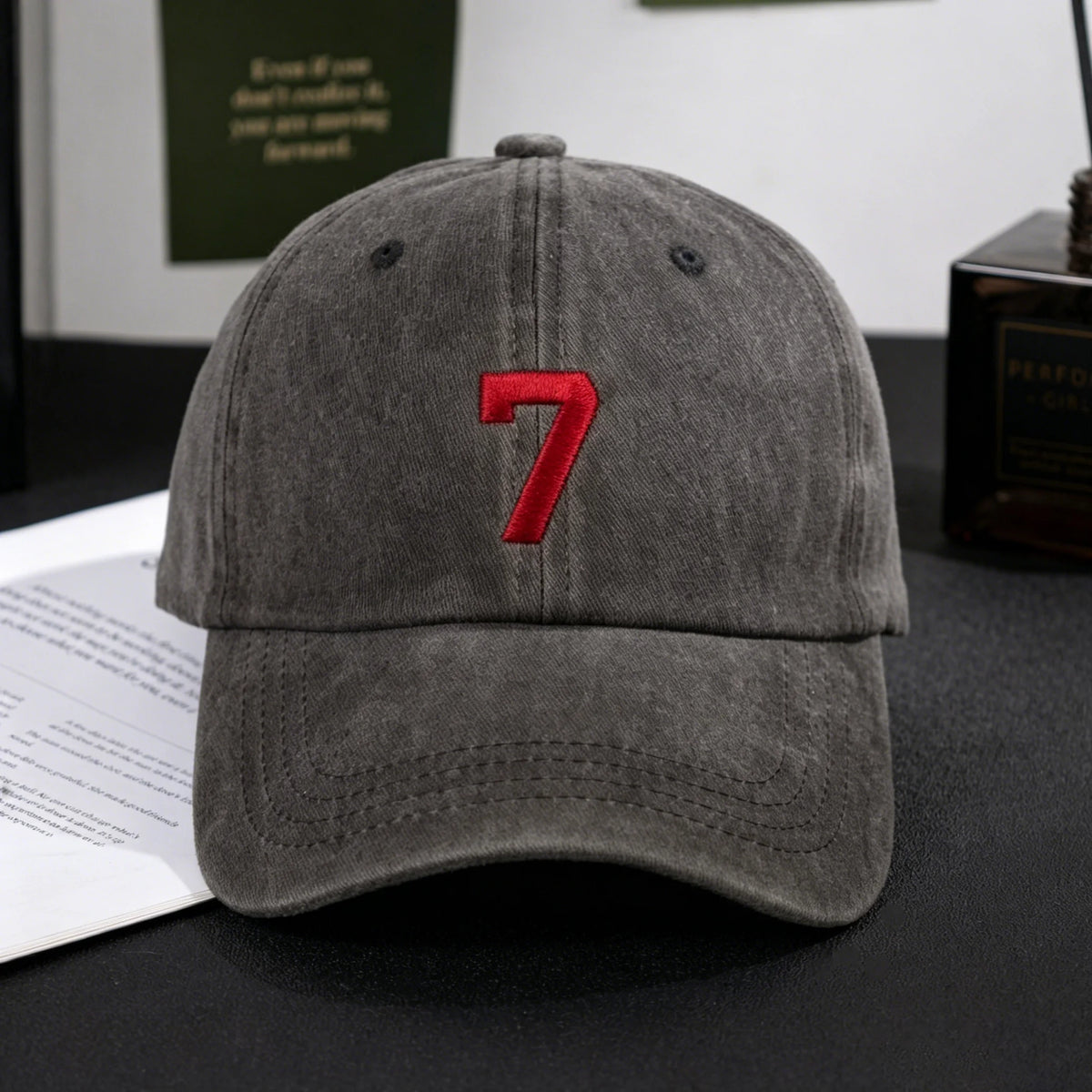 Number 7 Embroidery Washed Cotton Baseball Cap