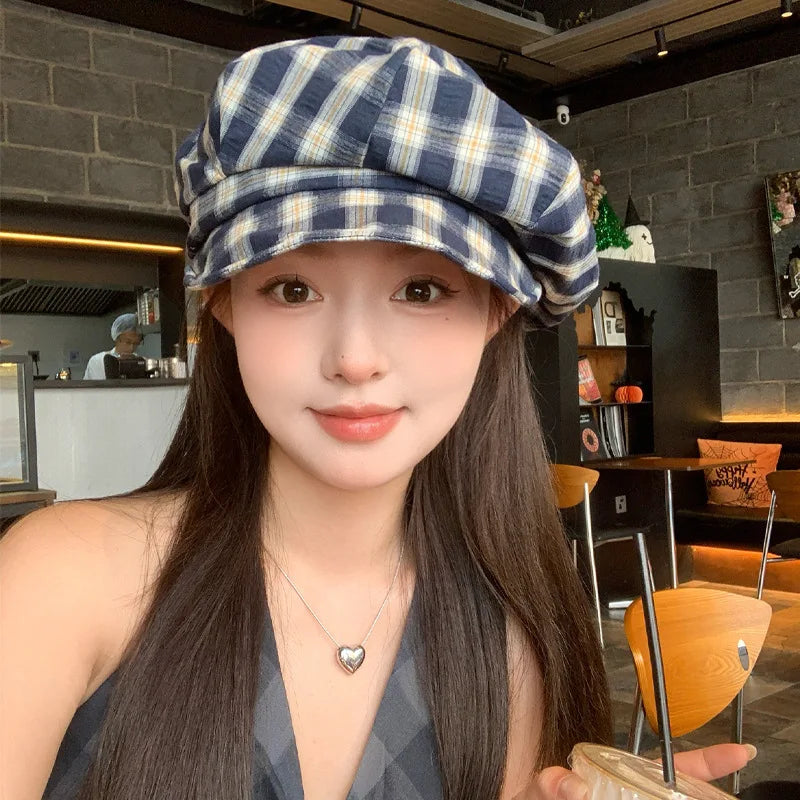 Plaid Newsboy Cap Women Face Flattering Baker Boy Cap