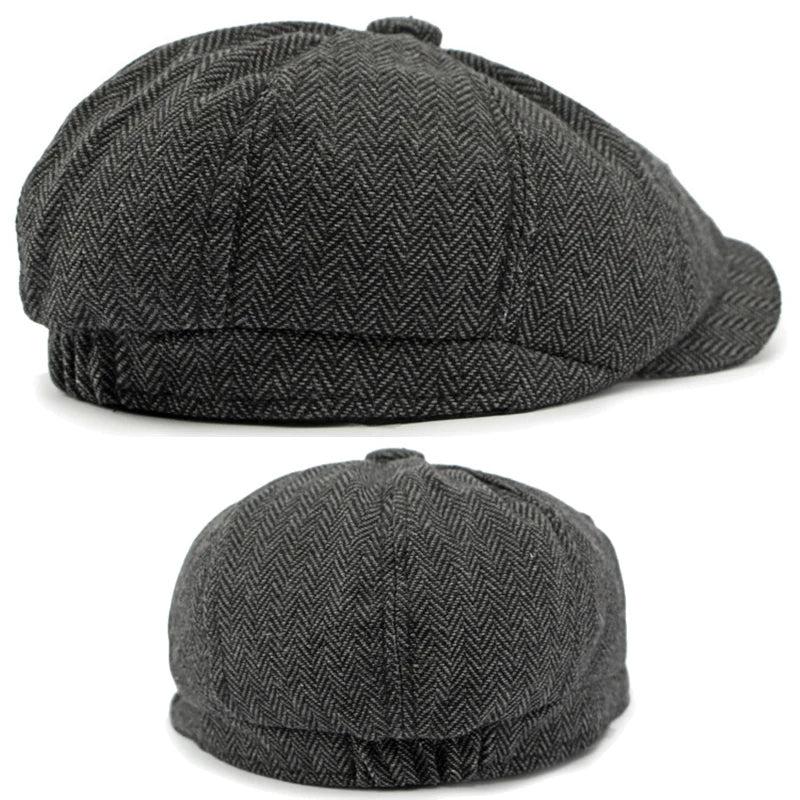 Twill Flat Cap For Men Women Herringbone Newsboy Caps British Style Octagonal Hat