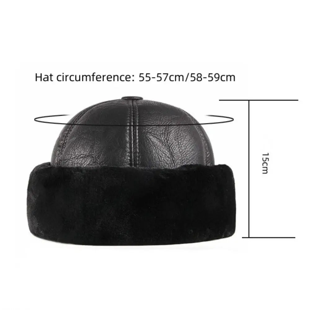 Warm Thick Winter Hat Fleece Lined Fur Leather Men Hat