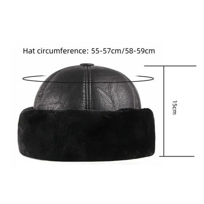 Warm Thick Winter Hat Fleece Lined Fur Leather Men Hat