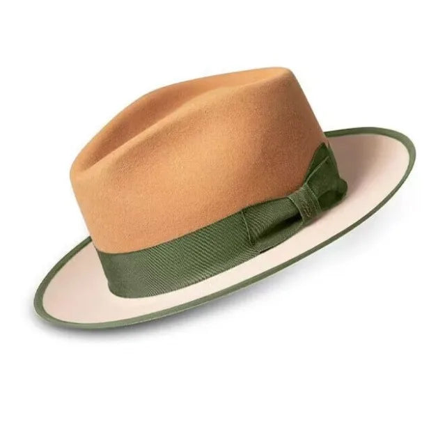 Men Women Wool Felt Fedora Hat Retro British Style Two Tone Jazz Cap
