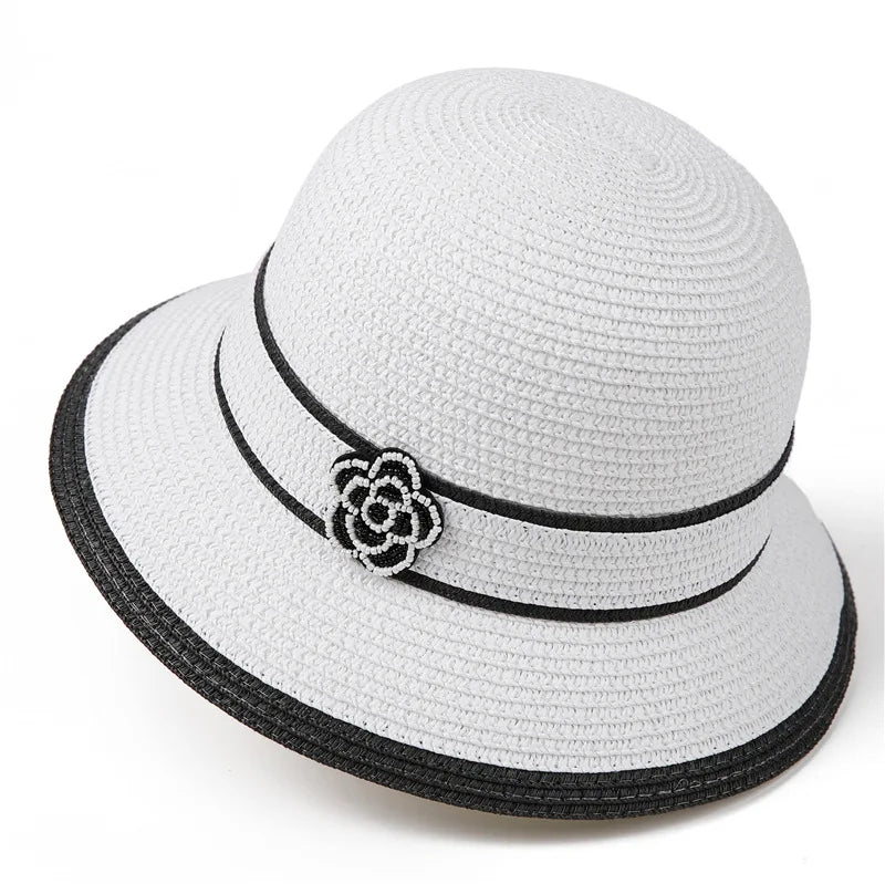 Spring Summer Straw Hat For Women Camellia Luxury Brand Bucket Hat