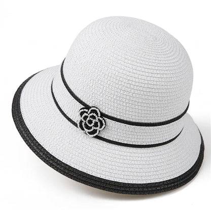 Spring Summer Straw Hat For Women Camellia Luxury Brand Bucket Hat