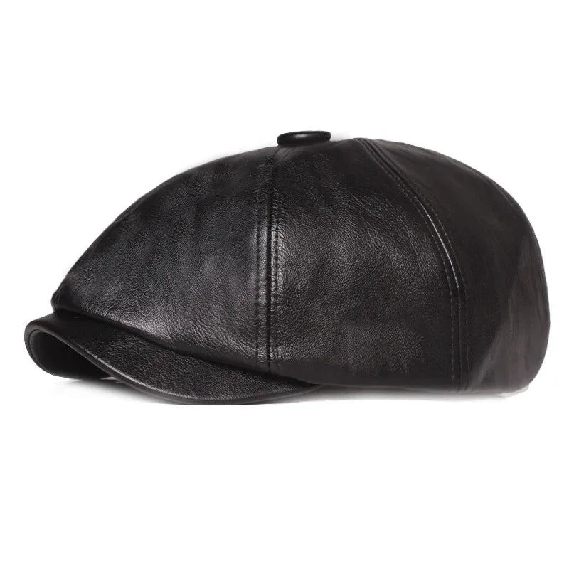 2025 Autumn And Winter Leather Solid Newsboy Caps