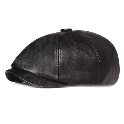 2025 Autumn And Winter Leather Solid Newsboy Caps
