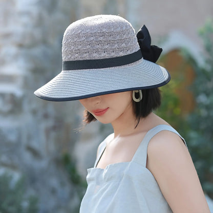Summer Beach Straw Sun Hat Breathable French Style Bowknot Straw Hats