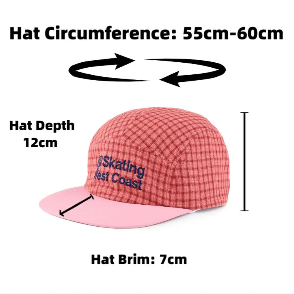 Cotton Baseball Cap Embroidered Plaid 5 Panel Hat Unisex