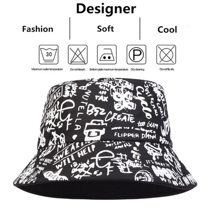Unisex 88 Black White Graffiti Print Personality Bucket Hats Fishermen Caps