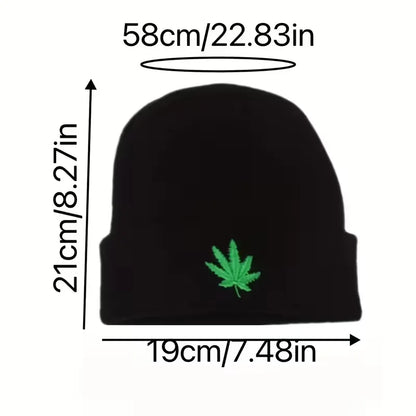 Fashion Leaf Embroidery Knitted Hat For Men Women Teens