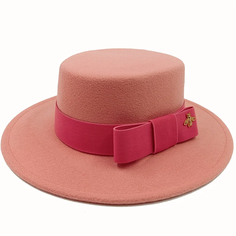 Bow Tie Fedora Hat Winter Round Bumpy Surface Flat Top