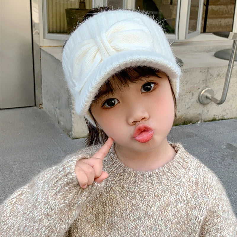 Empty Top Ear Protection Woolen Hat Baby Girl Bow Knitted Duckbill Hats
