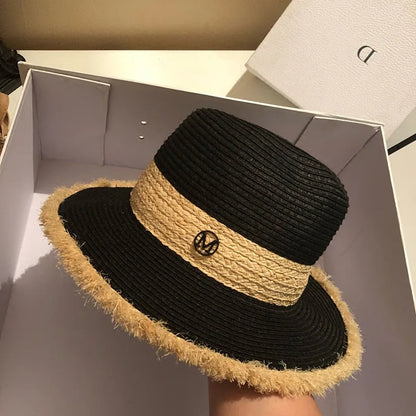 New Raffia Beach Hat For Women, Sun Protection Wide Brim Summer Vacation Hat