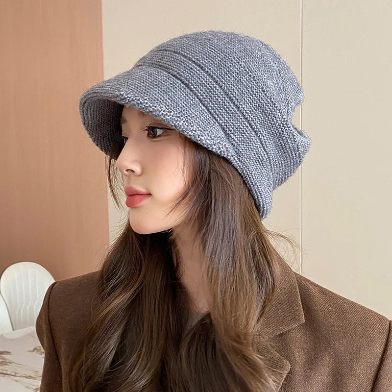 Winter Knitted Slouchy Beanie With Ear Flaps Thermal Duckbill Cap