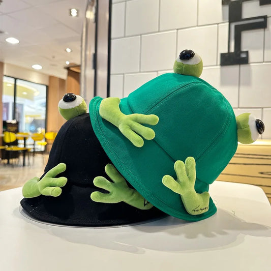 New Cute Big Eyes Frog Bucket Hats Outdoor Foldable Sun Fishing Cap Women
