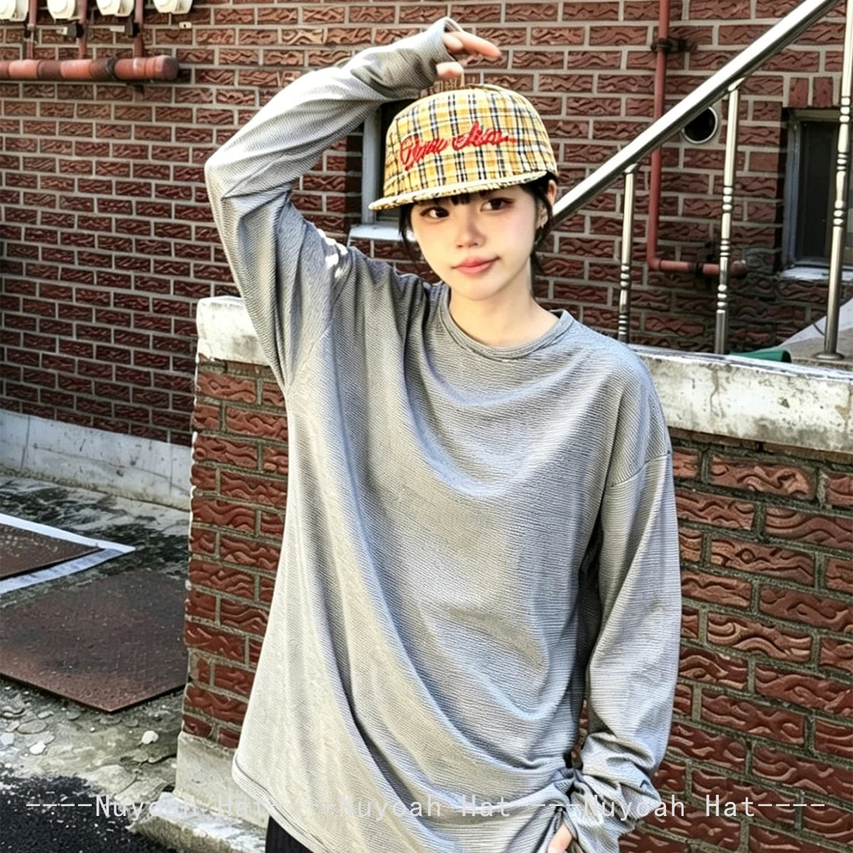 Korean Plaid Embroidered Letters Baseball Hats