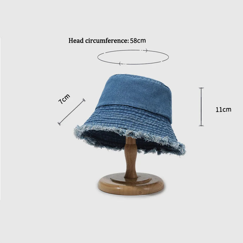 Wide Brim Denim Bucket Hat Beach Packable Travel Fisherman Hat