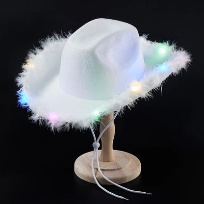 New Felt Party Hats Fashion Cowboy Hat With Colorful Led Light