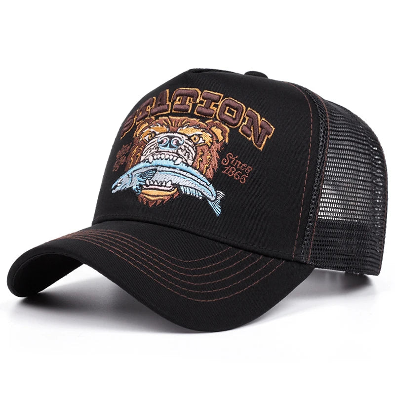 Fashion Bear Eating Fish Truck Hat Men's Trendy Street Hat Women's Baseball Hat