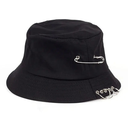 Solid Color Iron Pin Rings Personality Bucket Hat