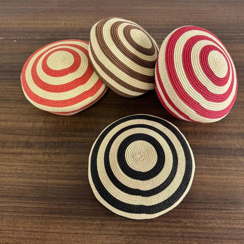 2026 New Striped Paper Straw Beret For Women