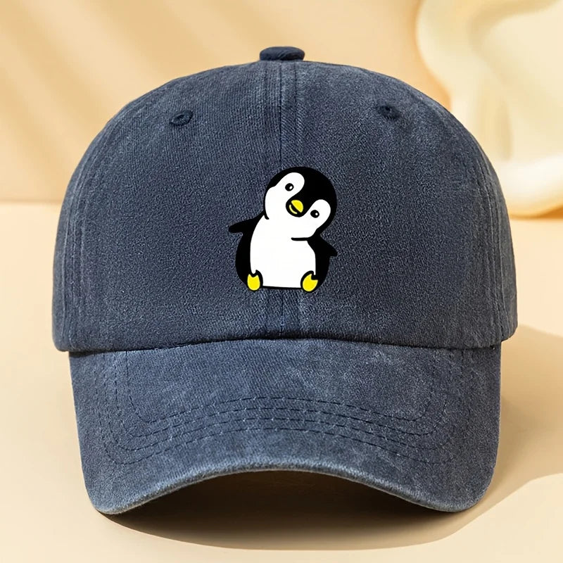 Retro Washed Penguin Cartoon Printed Baseball Cap Suitable for Men and Women