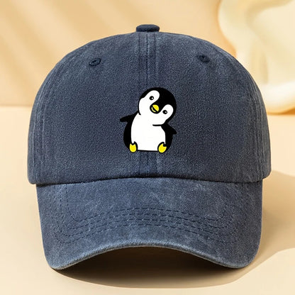 Retro Washed Penguin Cartoon Printed Baseball Cap Suitable for Men and Women