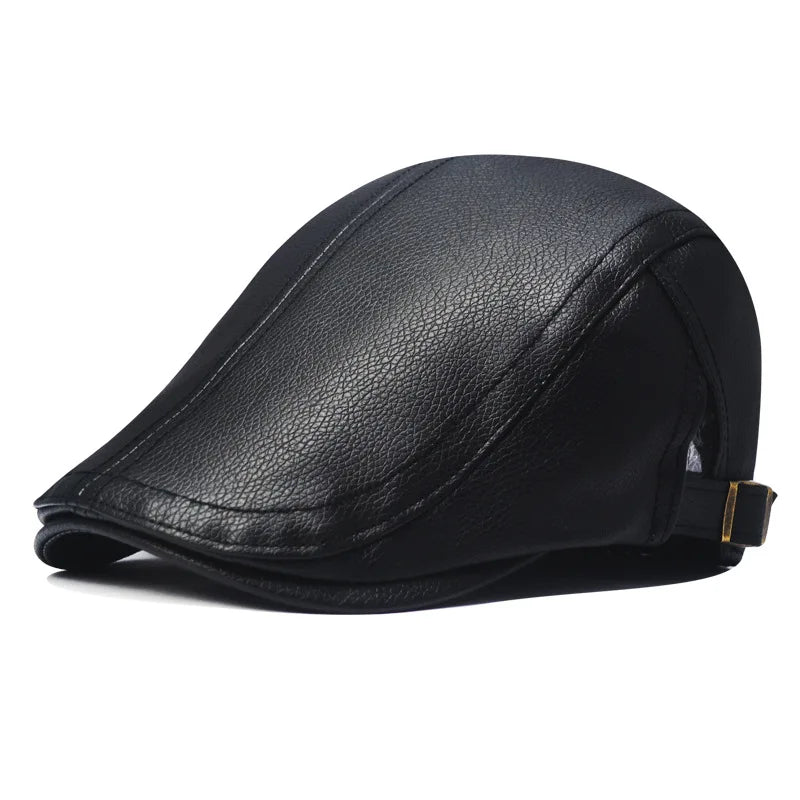 Leather Cap  Men's Imitation Sheepskin Beret  Leather Hat