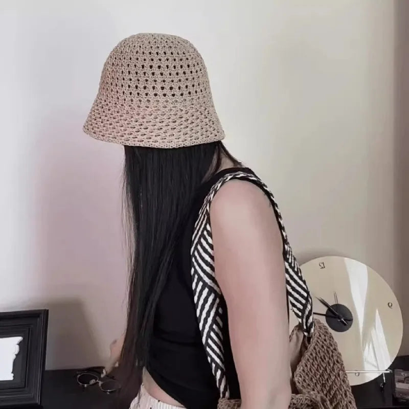 Breathable Summer Hollow Out Knitted Bucket Hats