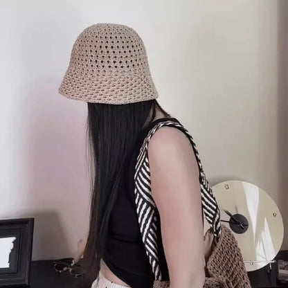 Breathable Summer Hollow Out Knitted Bucket Hats