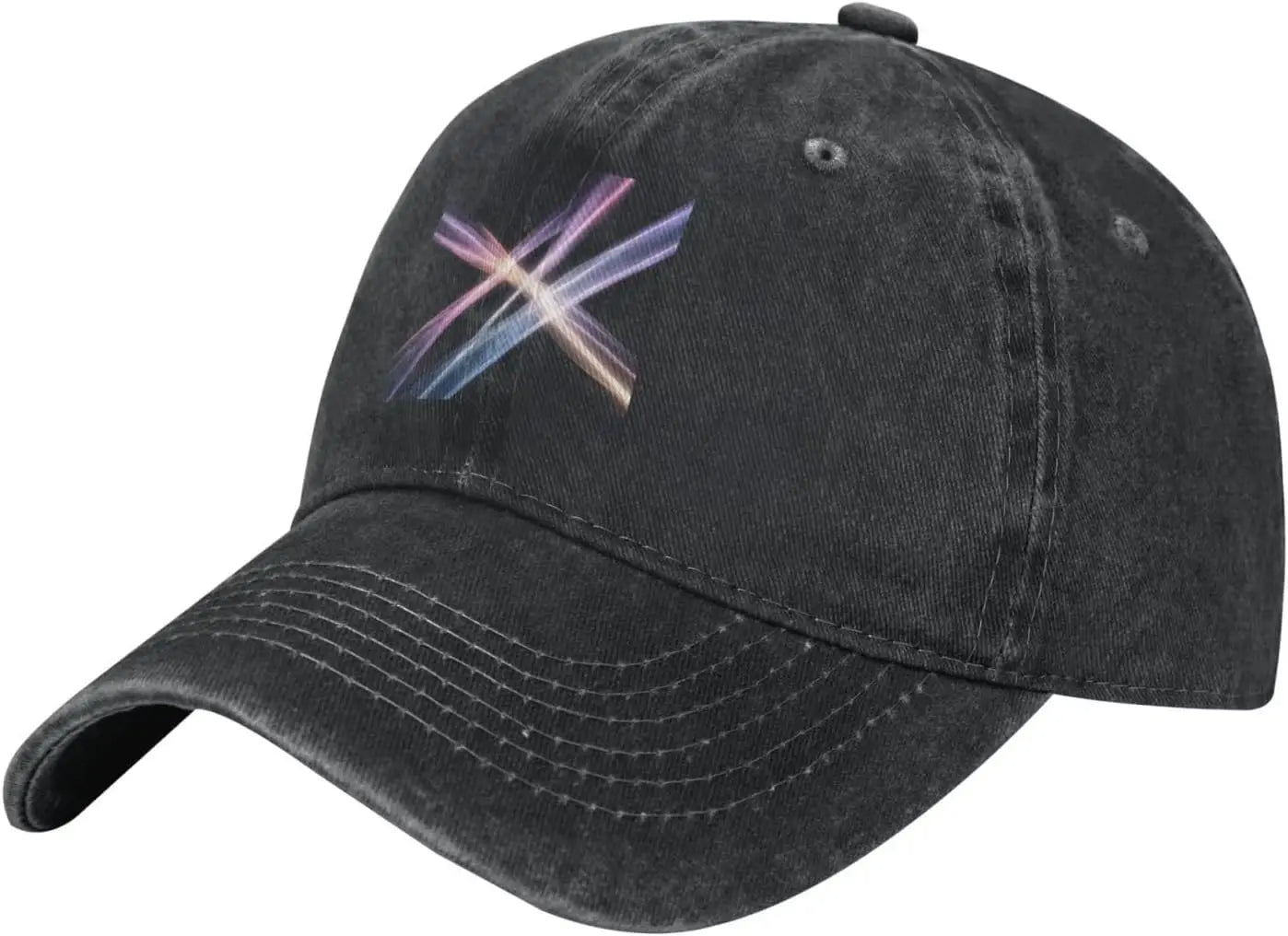 Black Streaming Yarn Printed Washed Cowboy Baseball Cap