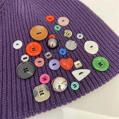 Korean Designer Colorful Button Beanies Wool Hat