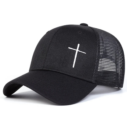 Unisex Cross Embroidery Baseball Net Caps