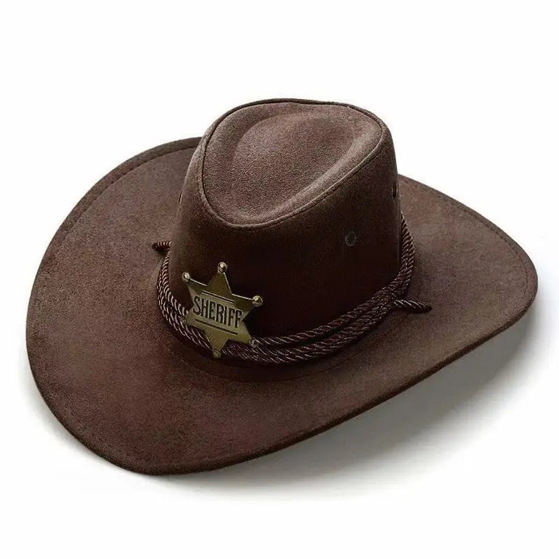 New Western Cowboy Hat With Star Three Ropes Coffee Color Flat Top