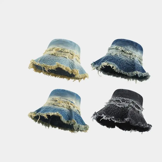 Vintage Denim Patchwork Bucket Hat Breathable Sun Hat