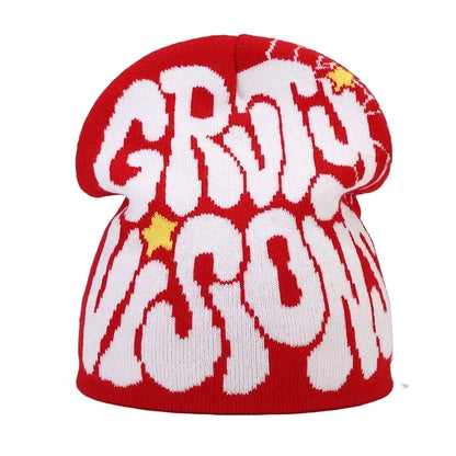 Y2K Letter Knitted Winter Autumn Beanie Cap Men Women