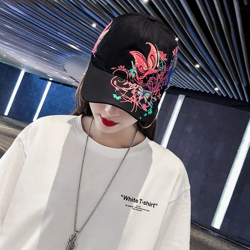 Baseball Cap Women Embroidered Flower Baseball Hat Spring Summer