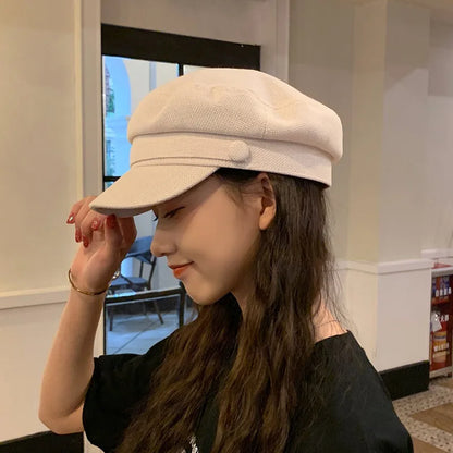 Japanese Style Cotton Linen Navy Beret Hat - Summer Women's Fashion