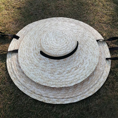 Summer Big Natural Straw Hats For Women Hand Made Wide Brim Beach Visor Caps