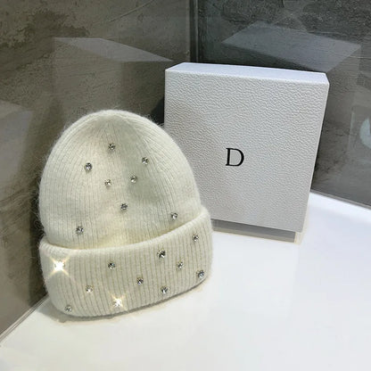 Luxury Rhinestone Beads Knitted Hat Korean Women