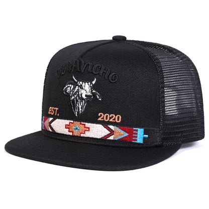 Unisex Bullhead Letter Embroidery Hip-hop Net Hats Spring Summer