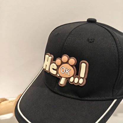 Children's Color Matched Brimmed Hat with Letters He Cute Cat Paw Shaped Decorative Baseball Cap