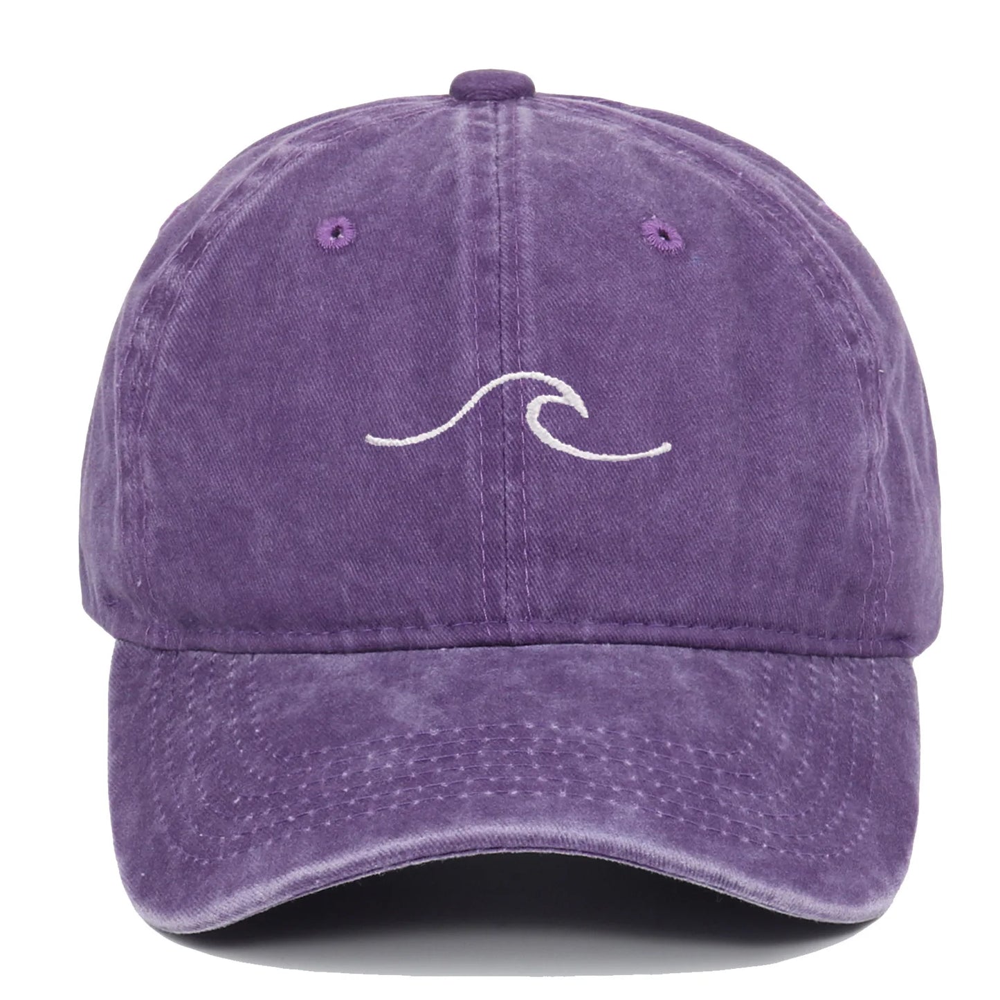 Wave Pattern Embroidered Baseball Cap, Solid Color Washed Retro Hat, Men's and Women's
