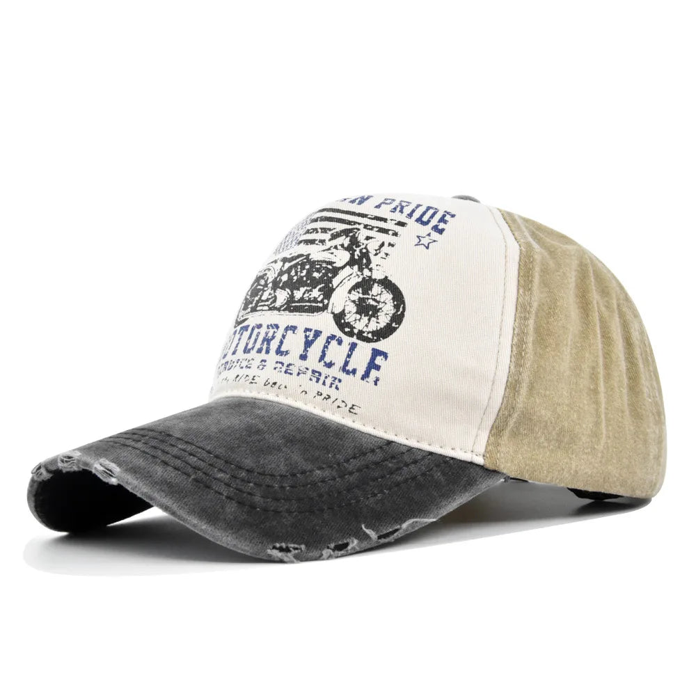 Vintage Washed Baseball Cap American Flag Motorcycle Print Distressed Dad Hat Outdoor Sun Cap Unisex