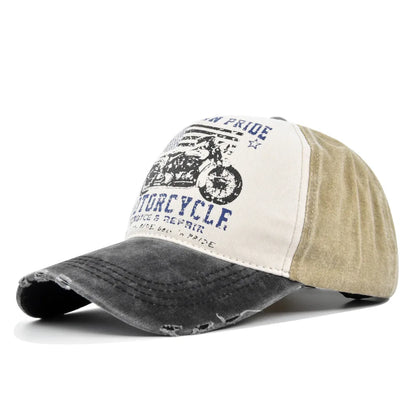 Vintage Washed Baseball Cap American Flag Motorcycle Print Distressed Dad Hat Outdoor Sun Cap Unisex