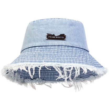 Vintage Edge Holes Denim Bucket Hat