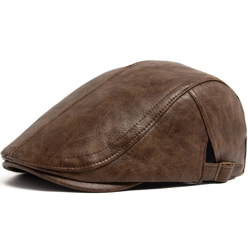 Fashion PU Leather Men Beret Autumn Winter Thicken
