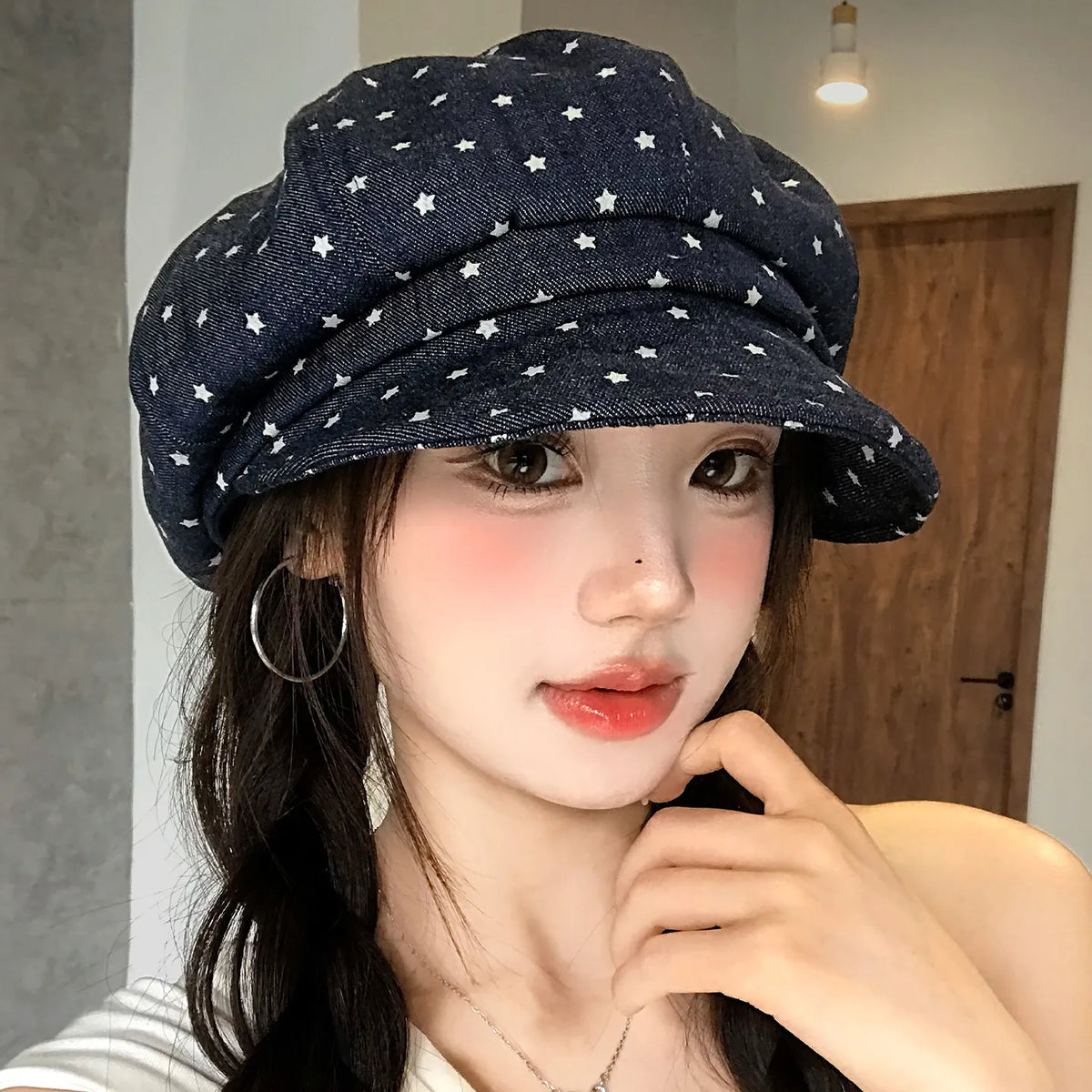 Y2K Polka Dot Star Jacquard Beret Hats
