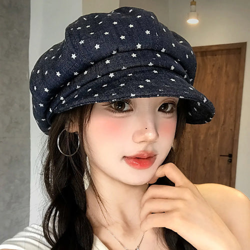 Y2K Polka Dot Star Jacquard Beret Hats